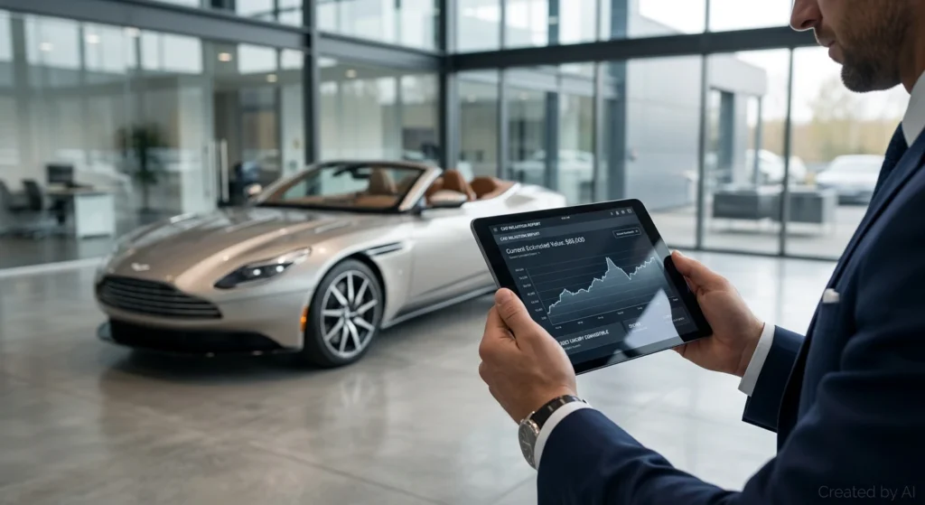 Tablet z wyceną kabrioletu, transparentny skup Warszawa Wilanów.