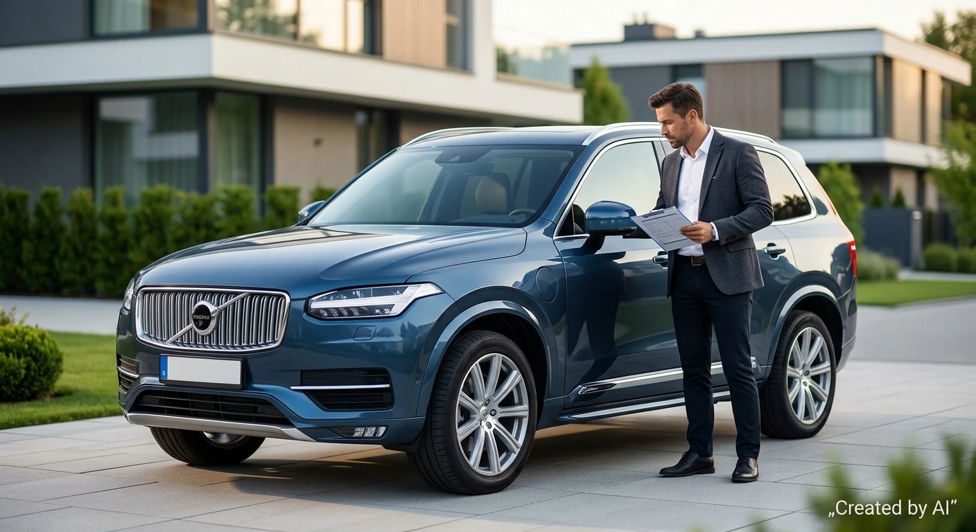 Profesjonalna inspekcja premium SUV przed sprzedażą w Miasteczku Wilanów. Inspektor Auto Skup Warszawa Wilanów sprawdza Volvo XC90 przed zakupem auta na kredyt.